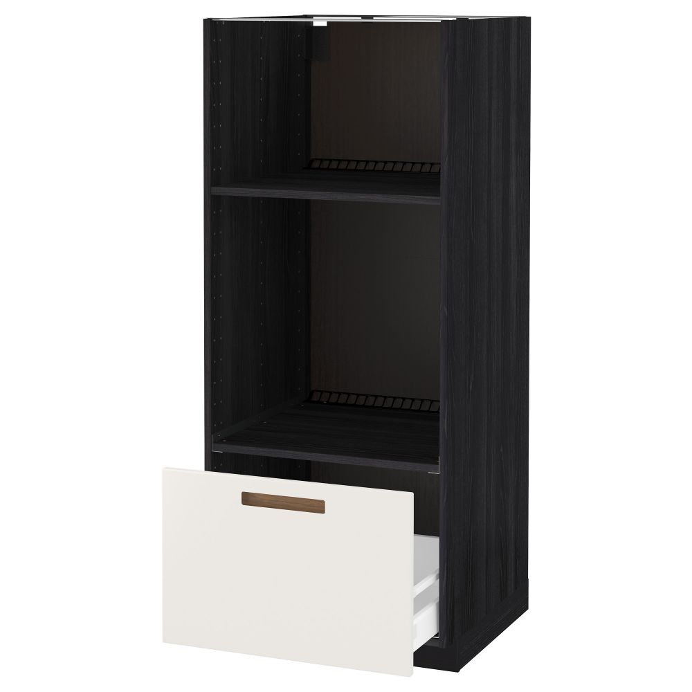 Высокий шкаф с ящиком для духовки/СВЧ МЕТОД / МАКСИМЕРА, черный, Мэрста белый (60x60x140 см) - схема-чертеж с размерами