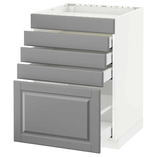 Напольный шкаф для варочной панели, 5 фасадов, 4 ящиков МЕТОД / МАКСИМЕРА, белый, Будбин серый - схема-чертеж с размерами