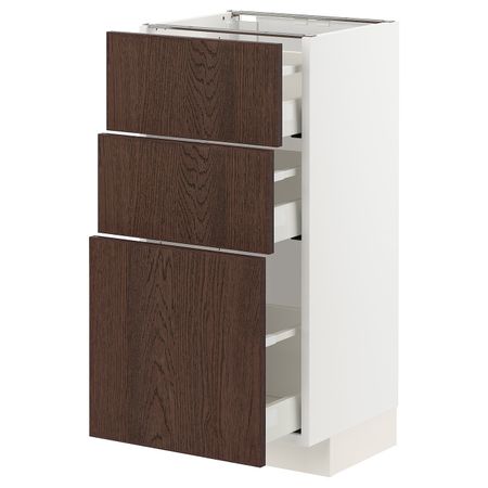 Напольный шкаф с 3 ящиками, белый/Синарп коричневый 40x37 см IKEA METOD МЕТОД / MAXIMERA МАКСИМЕРА 094.042.85