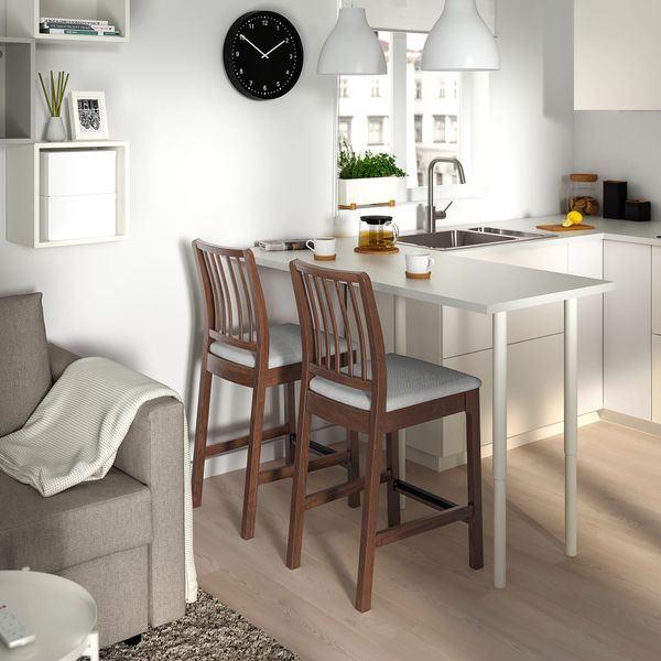 Стул барный, 62 см, коричневый, Orrsta светло-серый IKEA EKEDALEN ЛЕН ЭКЕДАЛЕН 603.407.56 - фото 3
