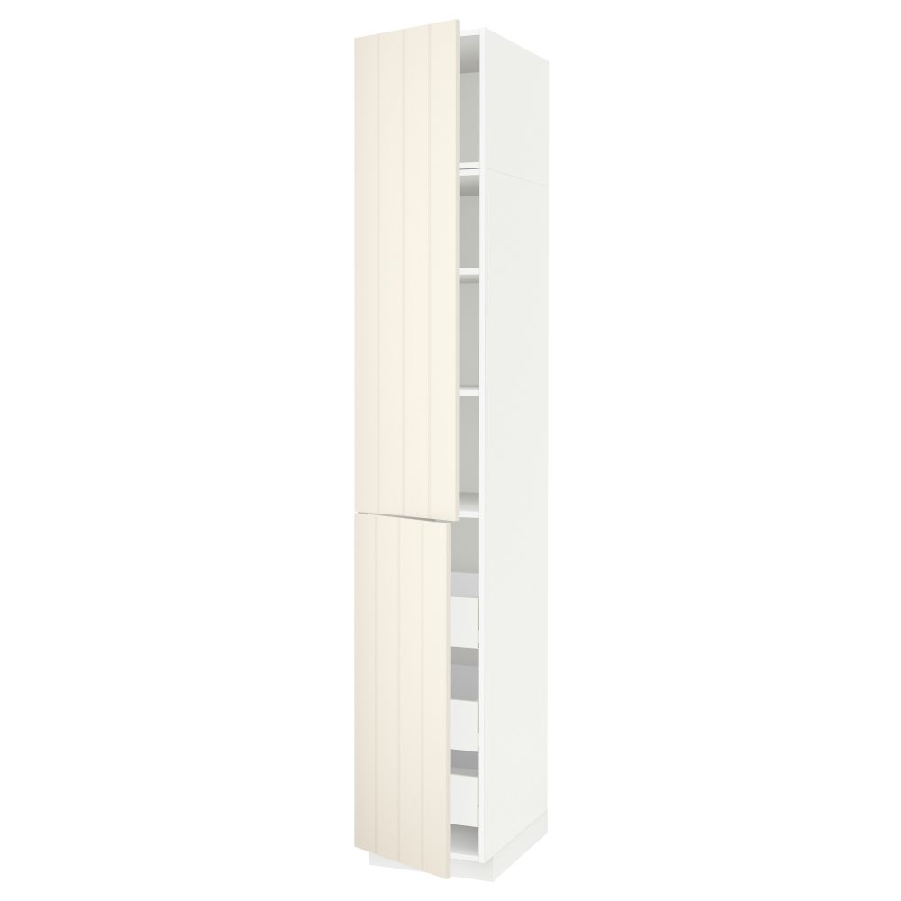 Высокий шкаф + полки, 3 ящика, 2 дверцы МЕТОД / МАКСИМЕРА, белый, Хитарп белый с оттенком - схема-чертеж с размерами