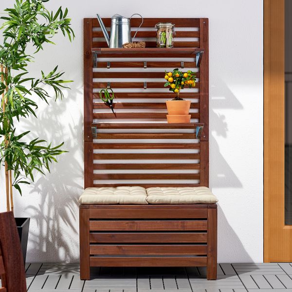 Садовая скамья + панель/полки, коричневая морилка 80x44x158 см IKEA ÄPPLARÖ ЭПЛАРО 992.288.72 - фото 3