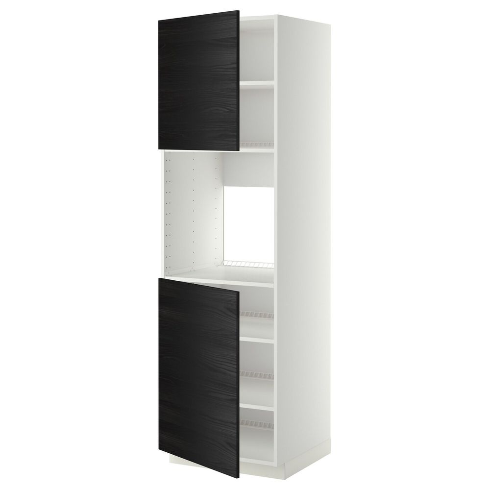 Высокий шкаф для духовки/2дверцы/полки, белый, Тингсрид черный 60x60x200 см IKEA МЕТОД 592.333.66 - схема-чертеж с размерами