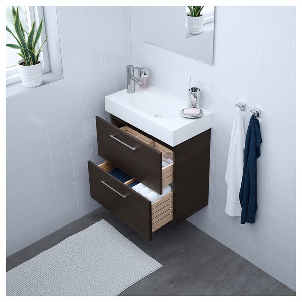 Шкаф для раковины с 2 ящиками ГОДМОРГОН / БРОВИКЕН, черно-коричневый (62x33x68 см) - схема-чертеж с размерами