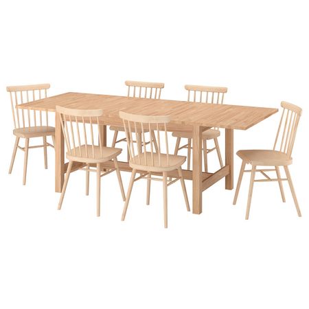 KARSKÄR / HÖGVED Стол и 6 стульев - каучуковое дерево/березовый шпон 160/220x90 см