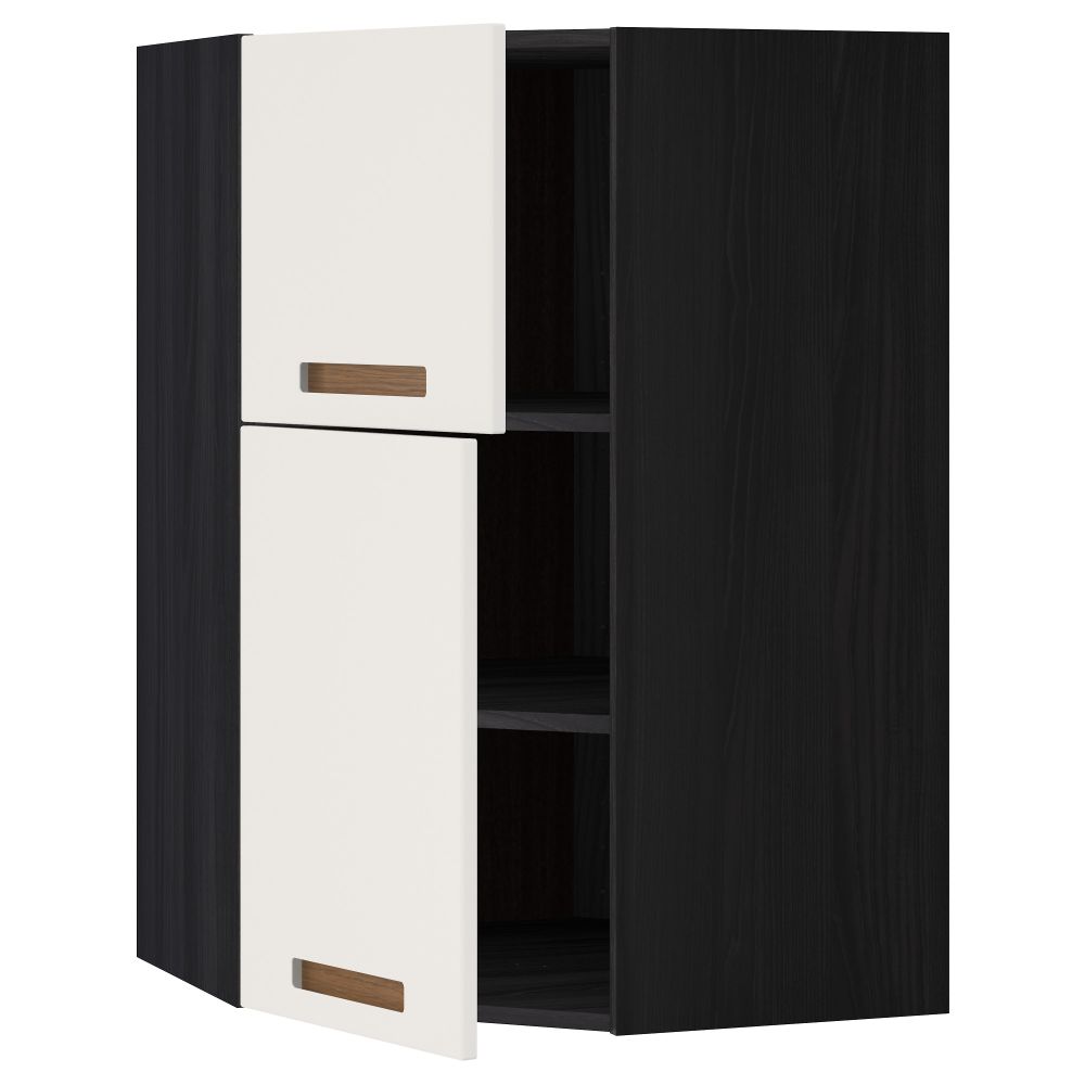 Угловой навесной шкаф + полки, 2 дверцы МЕТОД, черный, Мэрста белый (68x100 см) - схема-чертеж с размерами