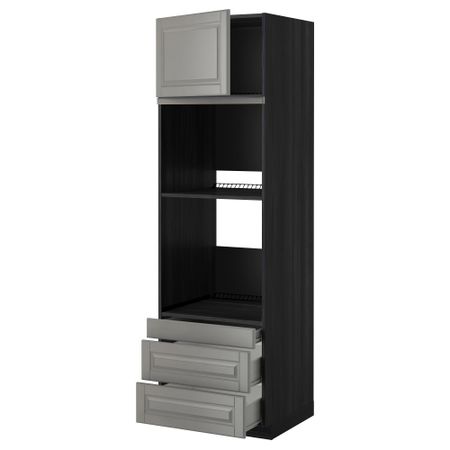 Высокий шкаф для духовки комбинированный, духовка + дверца, 3 ящика МЕТОД / ФОРВАРА, черный, Будбин серый