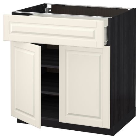 Напольный шкаф + ящик, 2 дверцы МЕТОД / ФОРВАРА, черный, Будбин белый с оттенком (80x60 см)