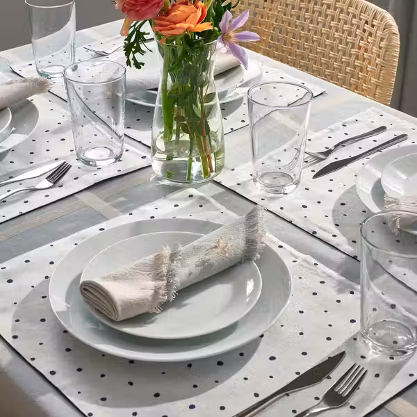 NISSÖGA Салфетка под приборы - белый/темно-синий 45x35 см - схема-чертеж с размерами