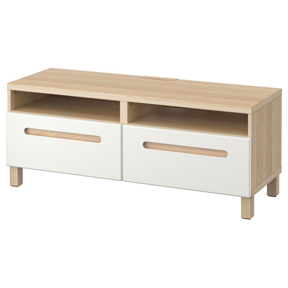 Тумба для ТВ с ящиками БЕСТО, под беленый дуб, Марвикен белый (120x40x48 см) - фото 1
