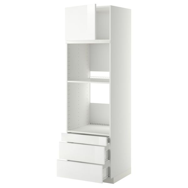 Высокий шкаф для духовки комбинированный, духовка + дверца, 3 ящика МЕТОД / ФОРВАРА, белый, Рингульт белый - фото 1