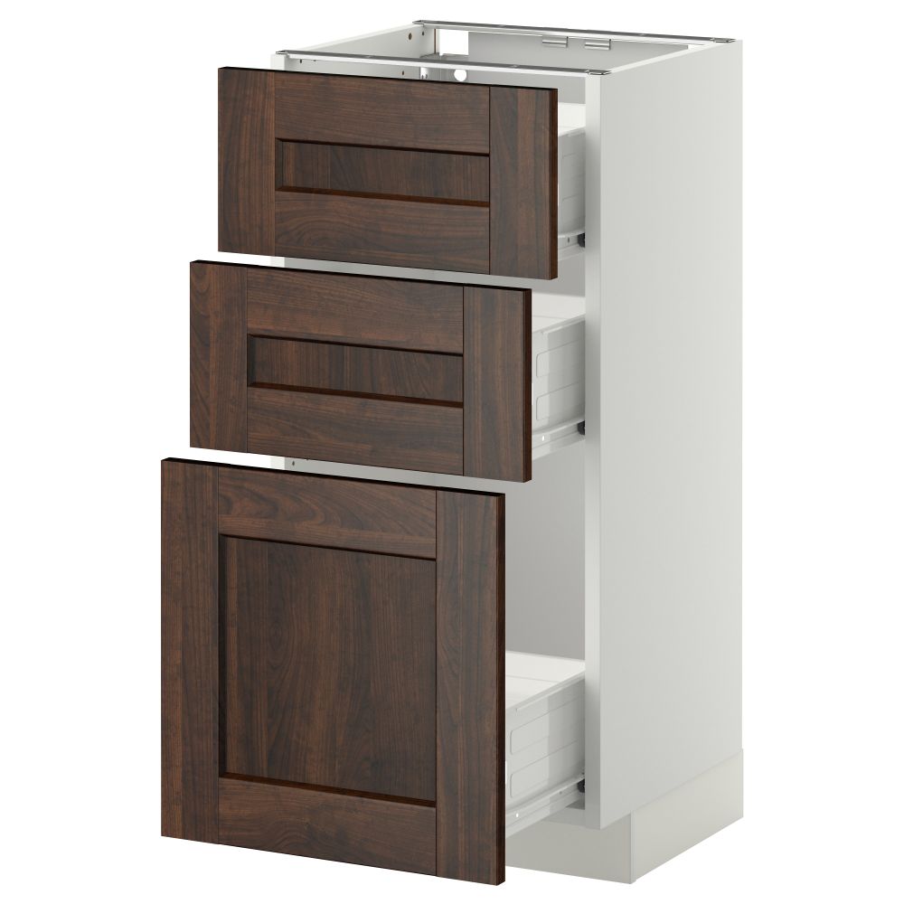 Напольный шкаф с 3 ящиками МЕТОД / ФОРВАРА, белый, Эдсерум коричневый - схема-чертеж с размерами