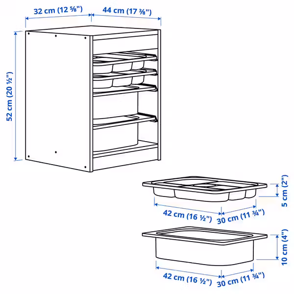 TROFAST Комбинация с контейнером/лотками - схема-чертеж с размерами