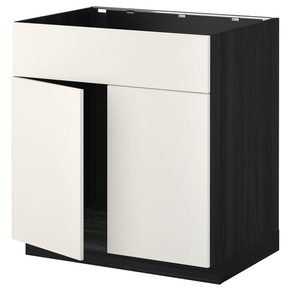 Напольный шкаф под мойку 2 дверцы/фронтальных панели МЕТОД, черный, Веддинге белый (80x60 см) - схема-чертеж с размерами