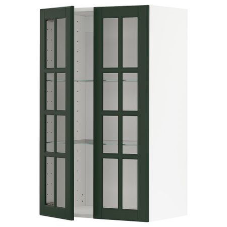 Навесной шкаф с полками, 2 стекло дв, белый/Будбин темно-зеленый 60x100 см IKEA METOD МЕТОД 893.122.77