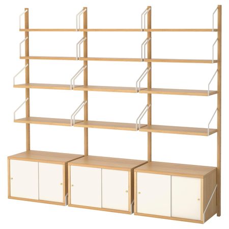 Комбинация для хранения, бамбук/белый 193x35x176 см IKEA SVALNÄS СВАЛЬНЭС 392.051.14