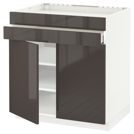 Напольный шкаф для варочной панели, 2 ящика, 2 фасада, 1 ящик МЕТОД / МАКСИМЕРА, белый, Рингульт серый (80x60 см)