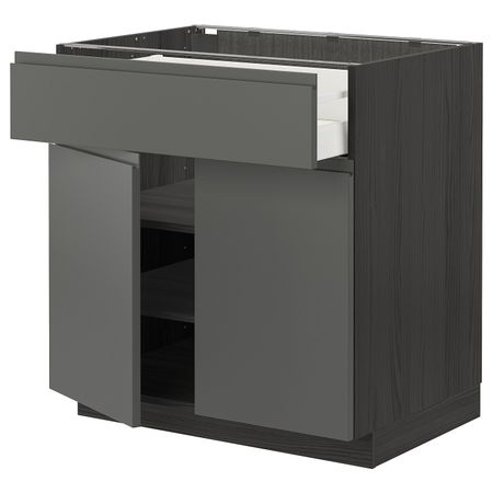 Напольный шкаф + ящик/2дверцы, черный/Воксторп темно-серый 80x60 см IKEA МЕТОД / МАКСИМЕРА 193.109.79