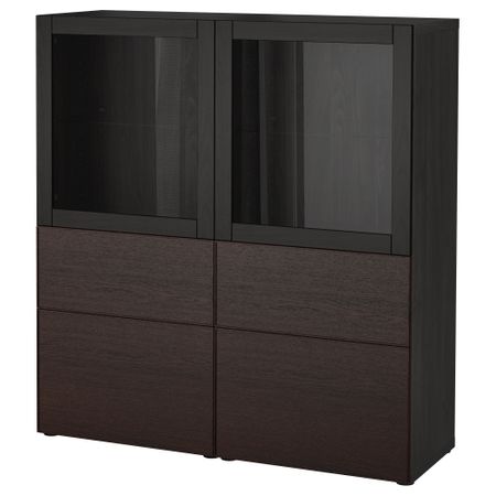 Комбинация для хранения со стеклянными дверцами БЕСТО, черно-коричневый, Инвикен черно-коричневый прозрачное стекло (120x40x128