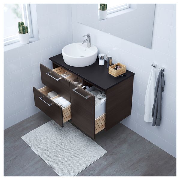 Шкаф с раковиной 45 см ГОДМОРГОН/ТОЛКЕН / ТОРНВИКЕН, черно-коричневый, антрацит (102x49x74 см) - схема-чертеж с размерами