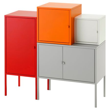 Комбинация для хранения, серый-белый/оранжевый-красный 95x92 см IKEA ЛИКСГУЛЬТ 992.440.42