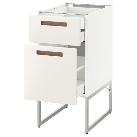 Напольный шкаф 2 фронтальных панели, 2 нижних,1 встроенный ящик МЕТОД / МАКСИМЕРА, белый, Мэрста белый