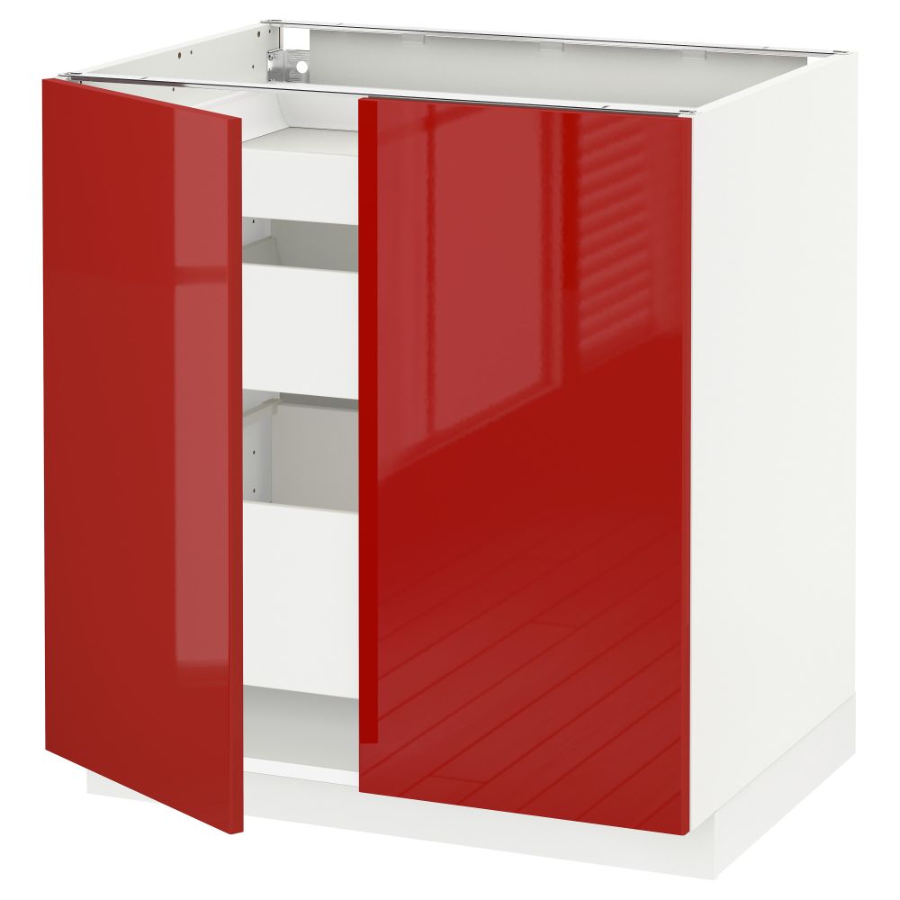 Напольный шкаф с 2 дверцами, 3 ящиками МЕТОД / МАКСИМЕРА, белый, Рингульт красный (80x60 см) - схема-чертеж с размерами