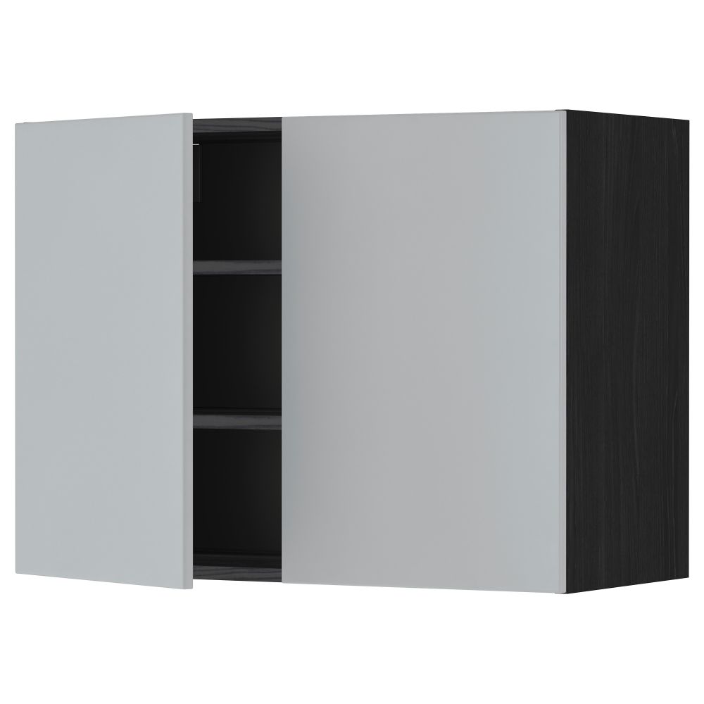 Навесной шкаф с полками, 2 дверцы МЕТОД, черный, Веддинге серый - схема-чертеж с размерами