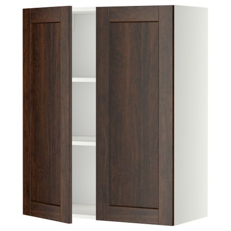 Навесной шкаф с полками, 2 дверцы МЕТОД, белый, Эдсерум коричневый