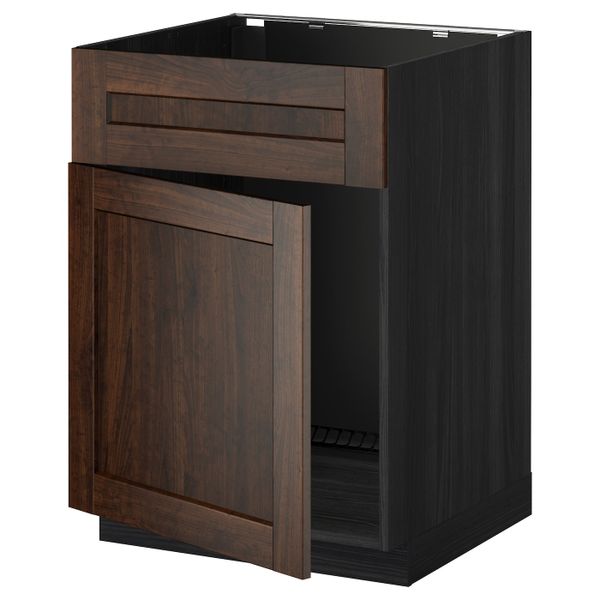 Напольный шкаф под мойку с дверцей, фронтальной пнл, черный/Эдсерум коричневый 60x60 см IKEA МЕТОД 492.267.24 - схема-чертеж с размерами