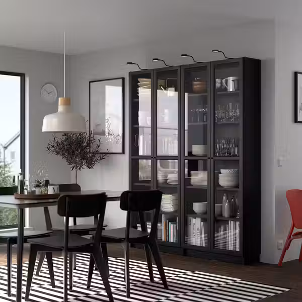 BILLY / OXBERG Стеллаж комбинация/стекл дверцы - чёрный под дуб 160x202 см - фото 3