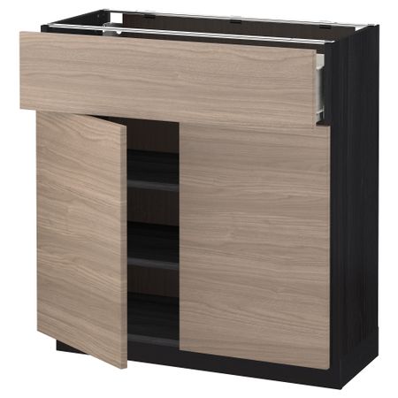 Напольный шкаф + ящик, 2 дверцы МЕТОД / ФОРВАРА, черный, Брокхульт светло-серый