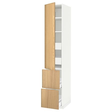Высокий шкаф + полки, 4 ящика/2дверцы, белый, Экестад дуб, 40x60x220 см IKEA МЕТОД / МАКСИМЕРА 992.362.83