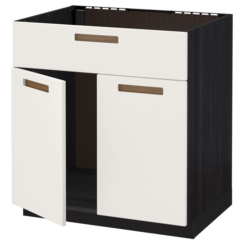 Напольный шкаф под мойку 2 дверцы/фронтальных панели МЕТОД, черный, Мэрста белый (80x60 см) - схема-чертеж с размерами
