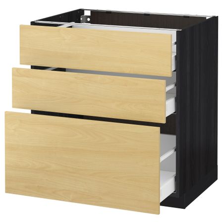 Напольный шкаф с 3 ящиками МЕТОД / МАКСИМЕРА, черный, Тингсрид береза
