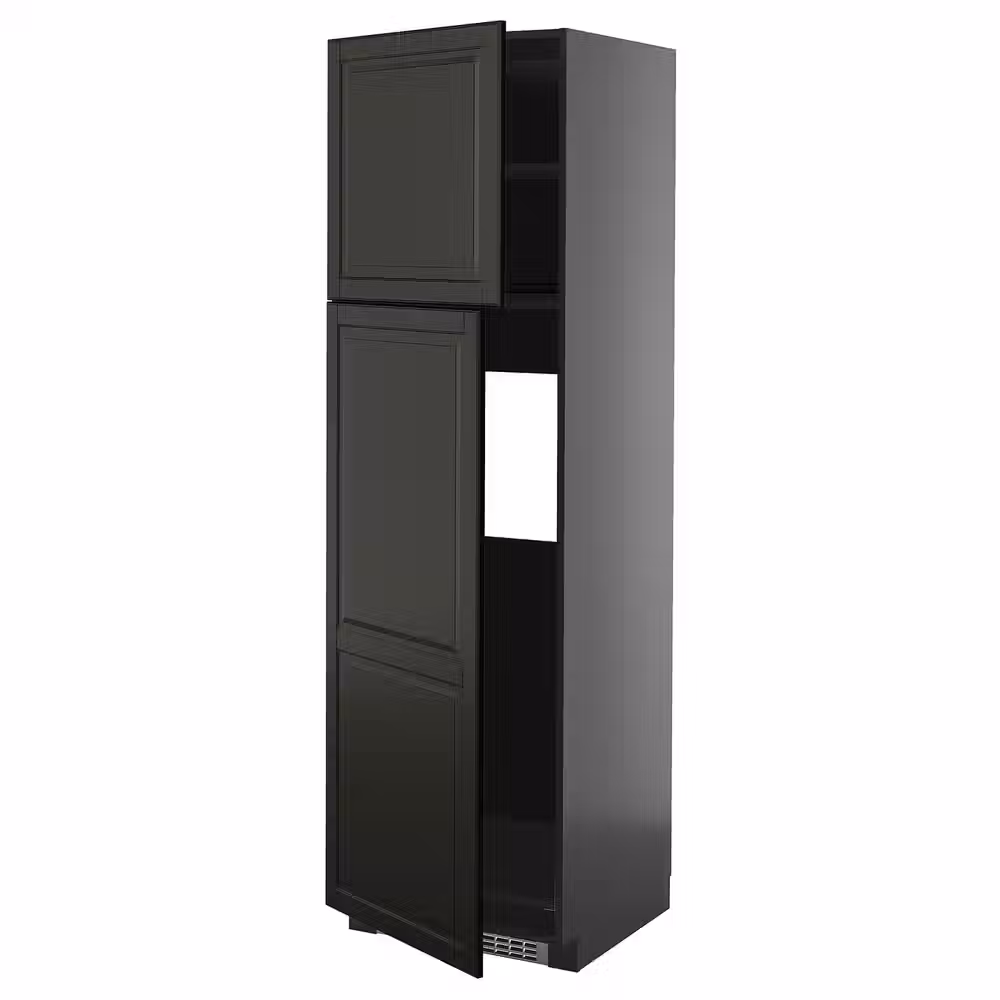 METOD Высокий шкаф д/холодильника/2дверцы - черно-серый/Bodbyn чёрный 60x60x200 см - фото 1