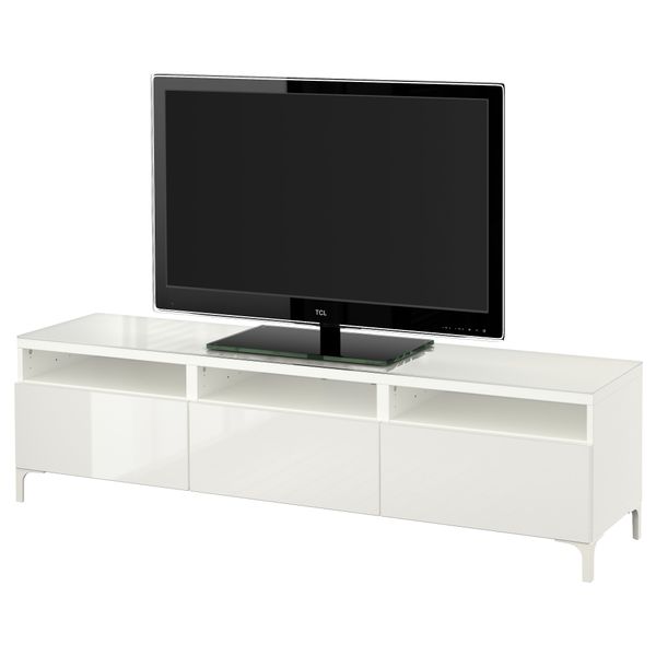 Тумба для ТВ с ящиками БЕСТО, белый, Сельсвикен глянцевый/белый (180x40x48 см) - фото 1