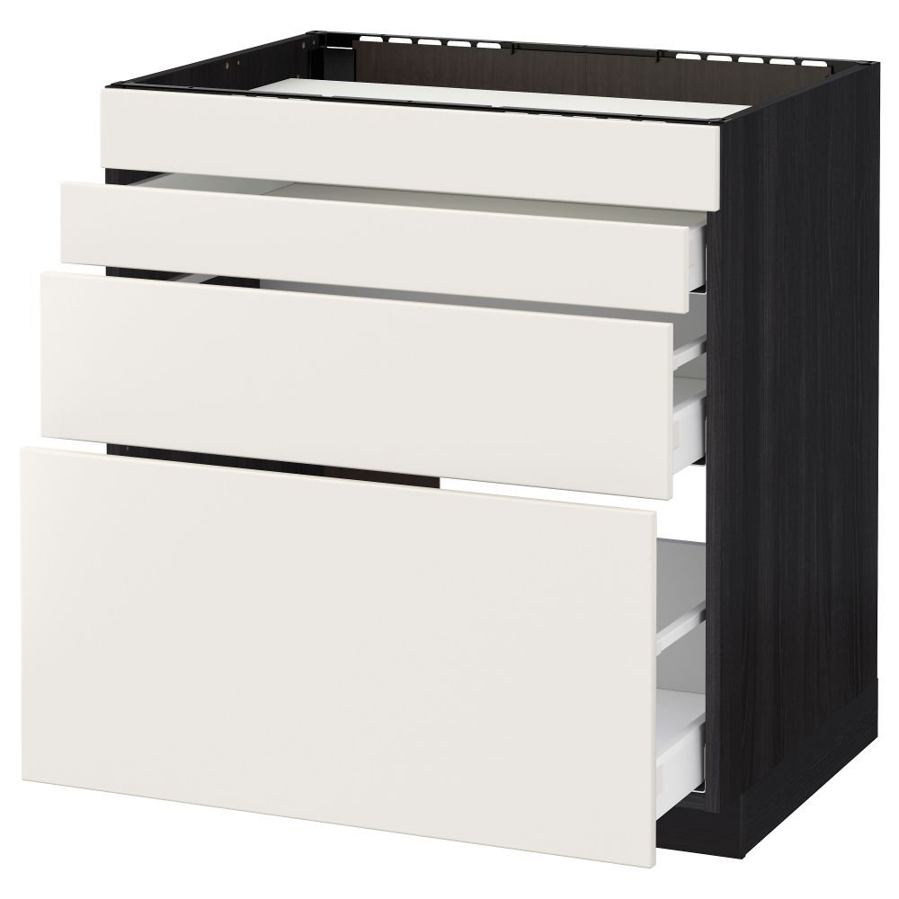 Напольный шкаф для духовки, 4фасада, 3 ящика МЕТОД / МАКСИМЕРА, черный, Веддинге белый - схема-чертеж с размерами