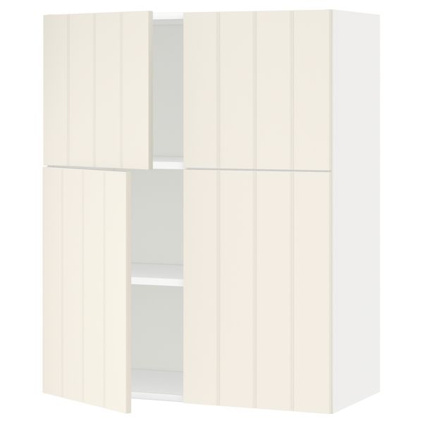 Навесной шкаф с полками, 4 дверцы МЕТОД, белый - схема-чертеж с размерами