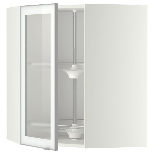 Угловой навесной шкаф с вращающейся секция, стеклянная дв, белый/Ютис матовое стекло 68x80 см IKEA METOD МЕТОД 092.384.13 - фото 1