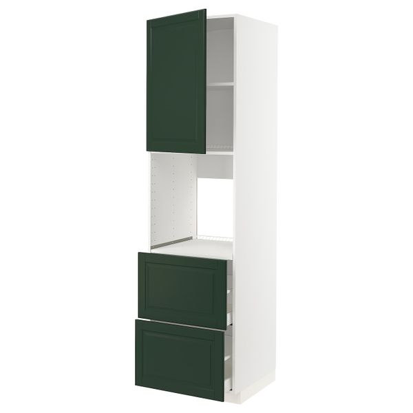 Высокий шкаф для духовки + дверца, 2 форнтальных, 2 высоких ящ, белый/Будбин темно-зеленый 60x60x220 см IKEA METOD МЕТОД / - фото 1