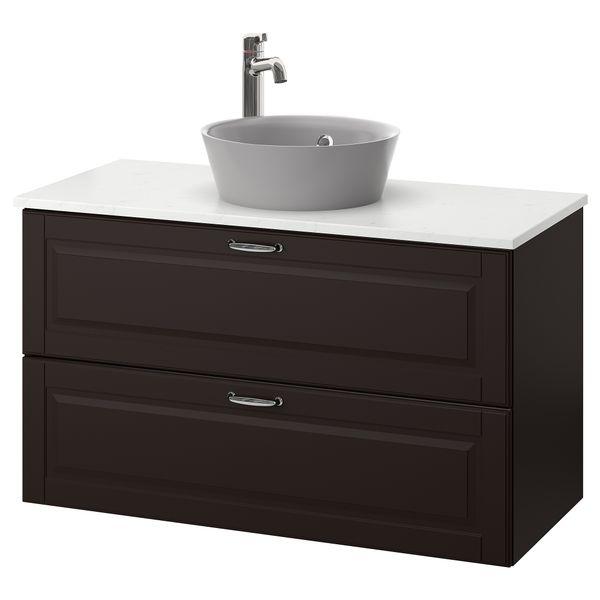 Шкаф со столешницей 40см раковина ГОДМОРГОН/ТОЛКЕН / КАТТЕВИК, Кашён темно-серый, под мрамор серый (102x49x75 см) - фото 1