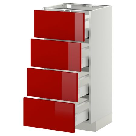 Напольный шкаф 4 фронтальных панели, 4 ящика МЕТОД / МАКСИМЕРА, белый, Рингульт красный
