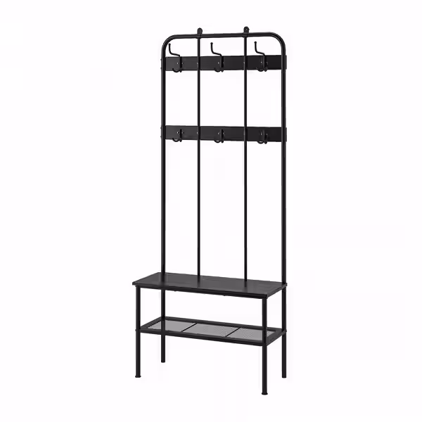 NIPÅSEN Вешалка-скамья с отделением д/обуви - чёрный 190x35x79 см - фото 1