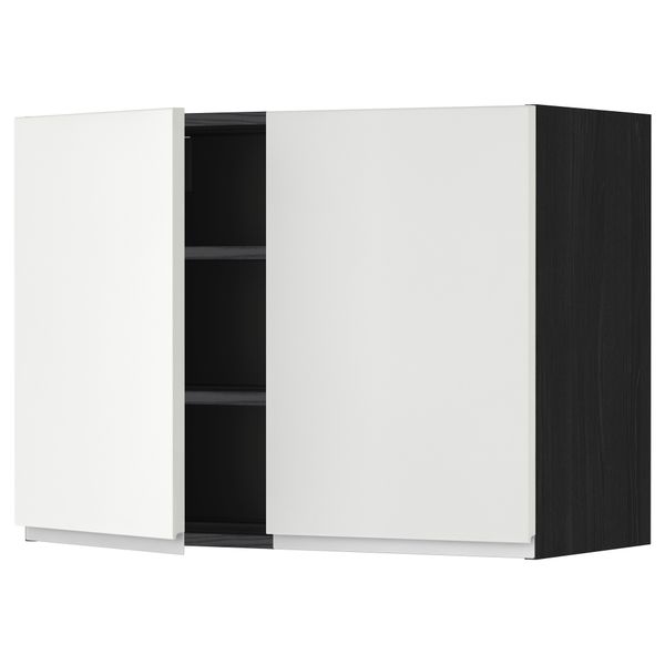 Навесной шкаф с полками, 2 дверцы МЕТОД, черный, Нодста белый - схема-чертеж с размерами