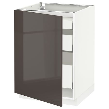 Напольный шкаф с 1 дверцей, 3 ящика МЕТОД / МАКСИМЕРА, белый, Рингульт серый