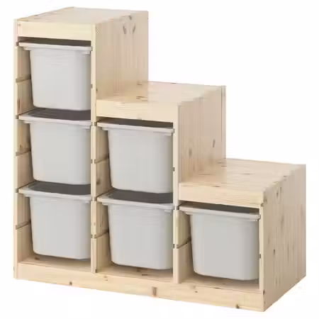 TROFAST Комбинация д/хранения+контейнеры - светлая беленая сосна/серый 94x44x91 см