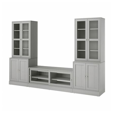 Шкаф для ТВ, комбинированный, стекляные дверцы, серый 322x47x212 см IKEA HAVSTA ХАВСТА 793.861.98