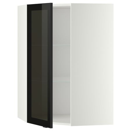 Угловой навесной шкаф с полками, стекляными дв, белый/Ютис дымчатое стекло 68x100 см IKEA METOD МЕТОД 093.305.91