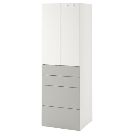 Гардероб, белый серый/с 4 ящиками 60x42x181 см IKEA SMÅSTAD СМОСТАД / OPPHUS ОПХУС 694.263.74